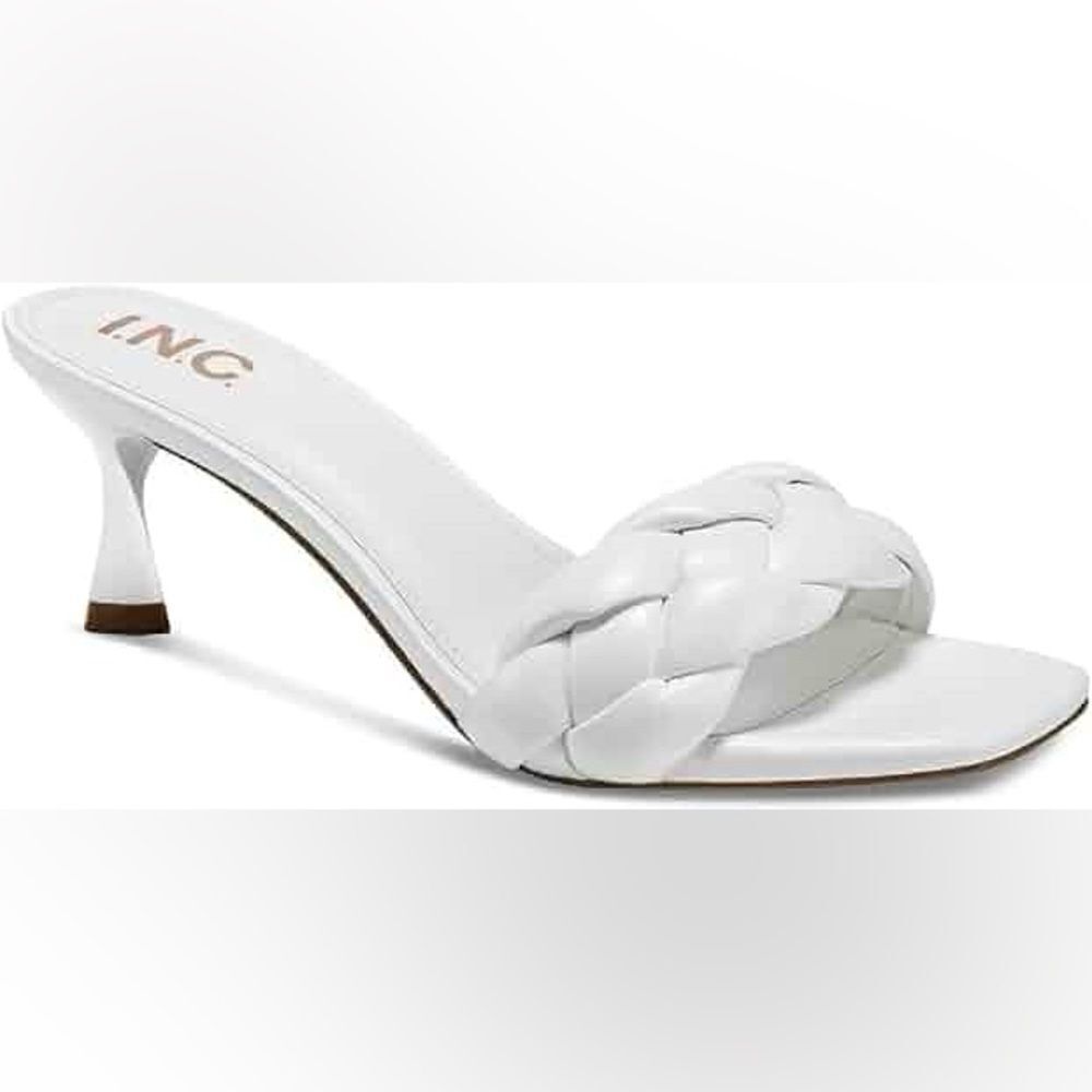 INC Womens Parker Faux Leather Braided Dress Sandals White